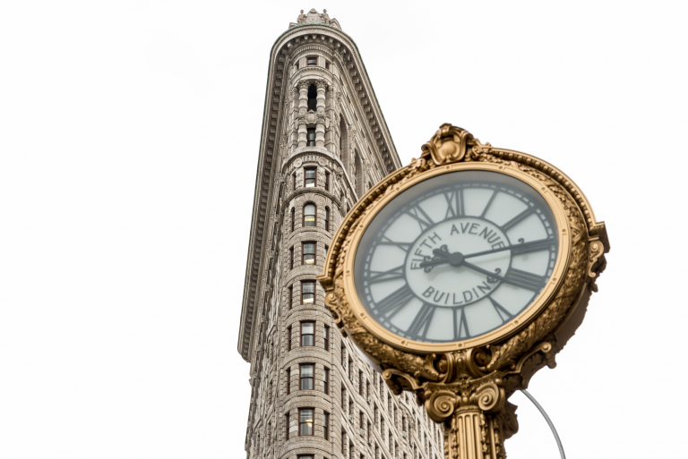 Edificio Flatiron, con reloj quinta avenida, with watch fifth avenue, NY, EEUU, 2014